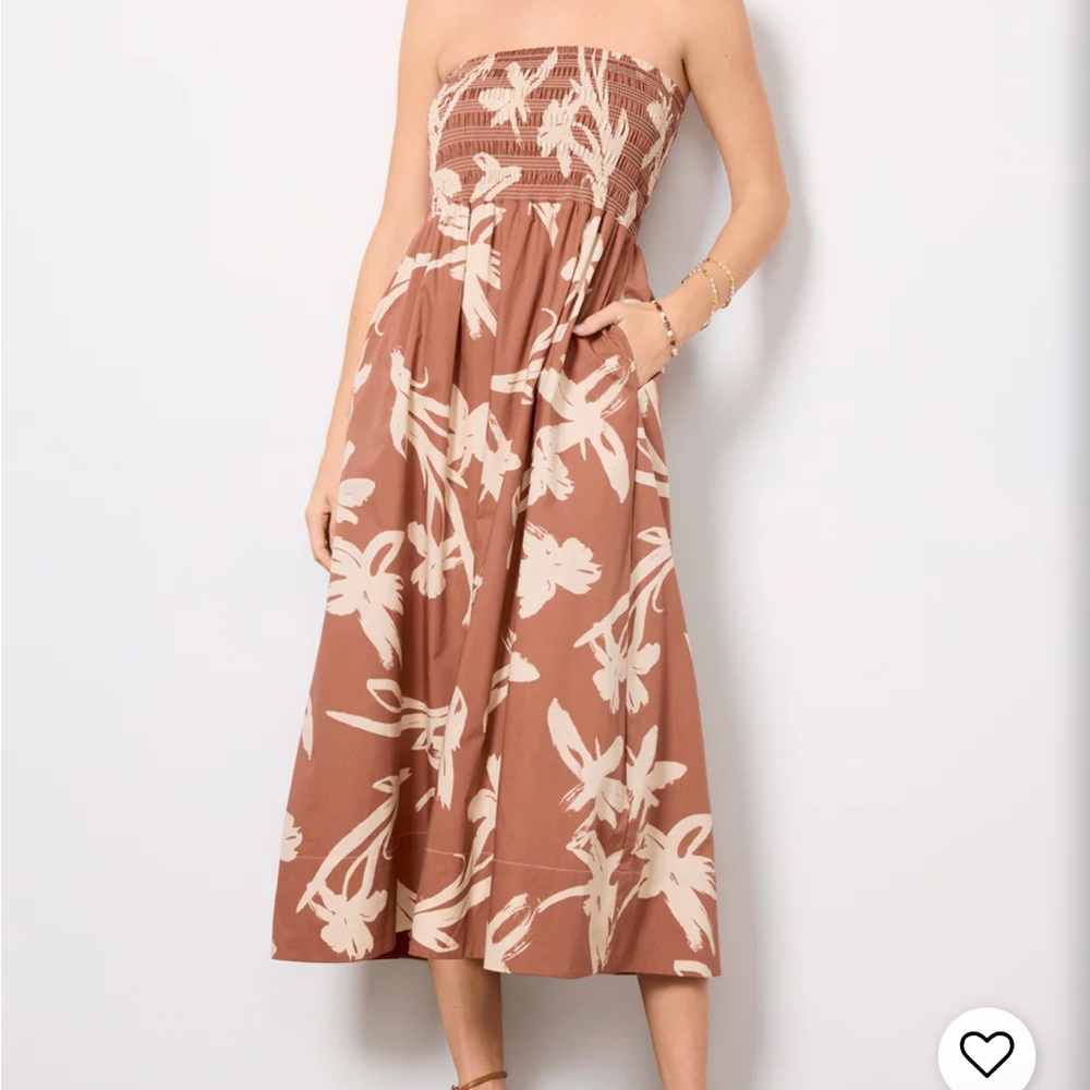 Like new Evereve Cecilia Brown and Cream Floral Midi Dress - Picture 4 of 8